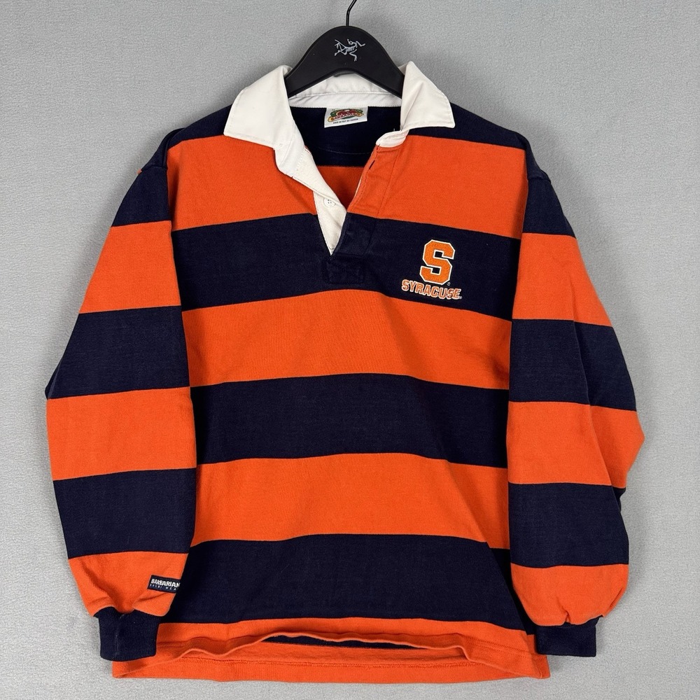 Vintage Barbarian Rugby Shirt Striped Syracuse NCAA Mens Medium 90s Cotton